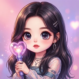 Кавайная чібі ілюстрація Kpop айдола с лайтстиком. — Kpop гіф Шпалери