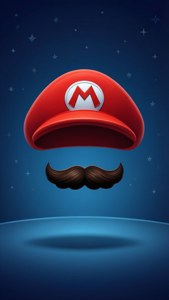 Мінімалістична абстракція червоного капелюха та вусів Маріо. — Nintendo Шпалери