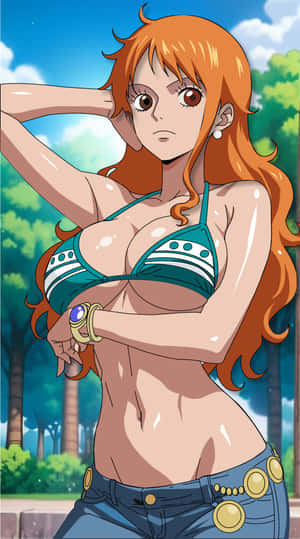 Намі, One Piece, аніме дівчина, аніме персонаж, аніме дівчина з помаранчевим волоссям, топ-бікіні, аніме арт, стиль манги, шпалери One Piece, жіночий аніме персонаж — 1440x2560 Шпалери