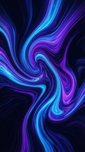 Яркое абстрактное искусство жидкости с неоново-синими и фиолетовыми завихрениями на темном фоне, идеально подходит для iPhone Xs.