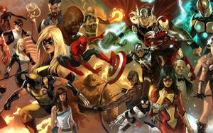 Персонажі супергероїв Marvel на одному фоні.