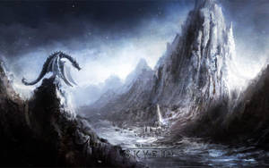 Обои с драконом из The Elder Scroll V: Skyrim — 1600x900 Шпалери