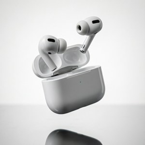 AirPods, парящие в воздухе, предметная съемка. — Galaxy Watch Шпалери