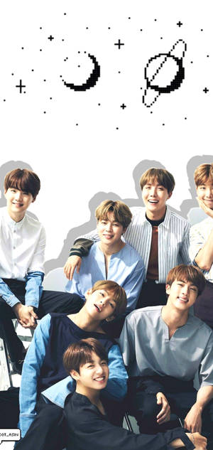 Пиксельный космос BTS экран блокировки — iPhone 16 Pro Шпалери
