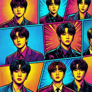BTS в стиле поп-арт комикса, яркие кольри. — Pixel Watch 3 Шпалери