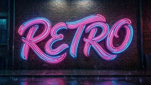 Неонова вивеска, що світиться, с надписью «RETRO» в дощливую ночь.