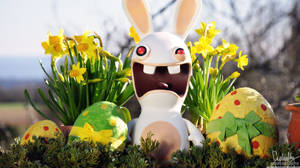 Rabbid из Rayman с колоритными великодними яйцами на Великодень, великодние обои — iMac Шпалери