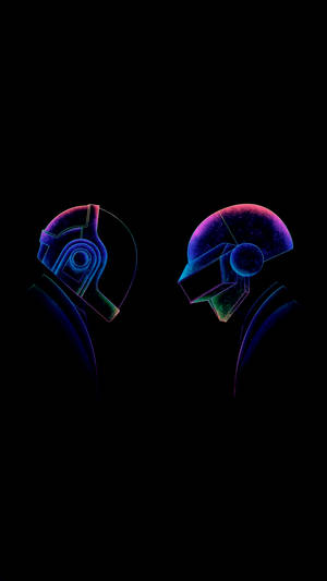 AMOLED-обои с Daft Punk в светящихся цветах синего, фиолетового и зелёного. — AMOLED Шпалери