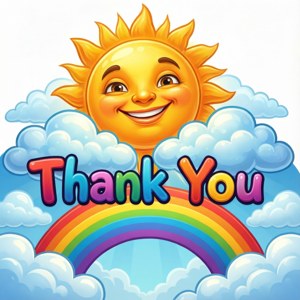 Весёлое мультяшное солнце и радуга с текстом Thank You. — Tecno Phantom V Flip Шпалери