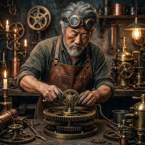 Курусу Конокі в образе стимпанк-изобретателя — Pixel Watch Шпалери