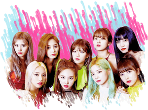 Учасниці Twice на кольоровому тлі