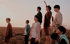 Участники BTS на поле на закате для ноутбука — Bts ноутбук Шпалери