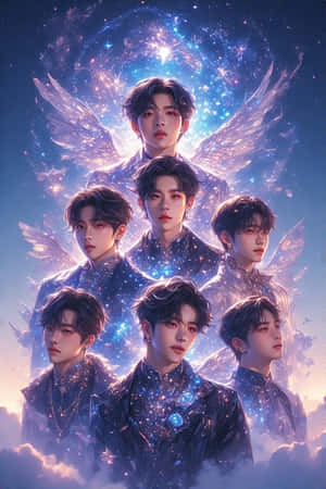 BTS, K-pop, фантастика, реалістично, магія, цифровий арт, космічно, сюрреалістично, група — iPhone 4 Шпалери
