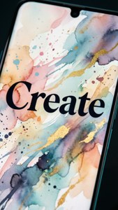 Pixel 8 з типографічними шпалерами «Create» та акварельними плямами