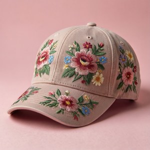 Кепка Snapback с вишивкою квітів на пастельно-рожевому фоні — Tecno Phantom V Flip2 Шпалери