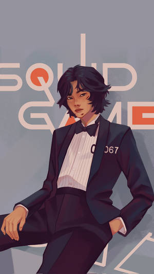 Обої чёрный смокинг гравец 067 Squid Game — 067 Игра в кальмара Шпалери