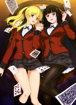 Обои Kakegurui с персонажами Юмэко Джабамі, держащейся за руки с ученицей Мэри Саотоме. — OnePlus Pad 3 Шпалери